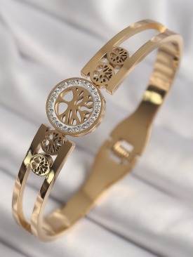 Erb 316L Çelik Gold Renk Zirkon Taşlı Yaşam Ağacı Model Kadın Kelepçe