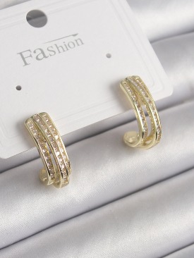Erb Pirinç Gold Renk Zirkon Taşlı Yarım Halka Model Kadın Küpe