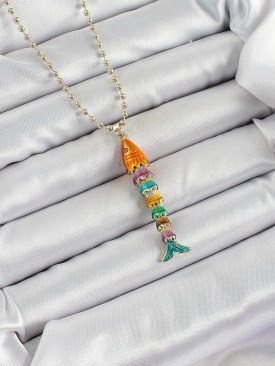 Erb Pirinç Rainbow Balık Model Zirkon Taşlı Gold Renk Kadın Kolye