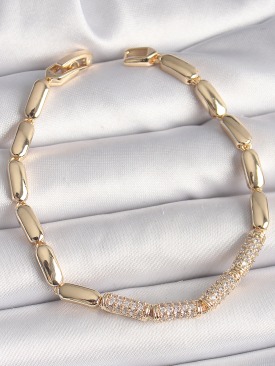 Erb Pirinç Gold Renk Zirkon Taşlı Arpa Zincir Model Kadın Bileklik