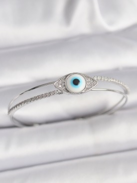 Erb Pirinç Gümüş Renk Zirkon Taşlı Göz Model Kadın Bileklik