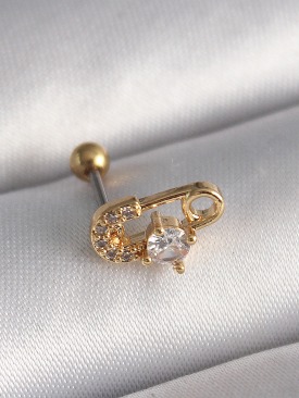 Erb 316L Çelik Gold Renk Zirkon Taşlı Toplu İğne Tragus Piercing