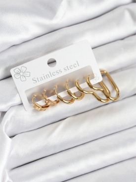 Erb 316L Çelik Gold Renk Kadın Küpe Seti