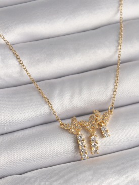Erb 316L Çelik Gold Renk Zincir Zirkon Taşlı Kelebek Model Sallantı Detay Kadın Kolye