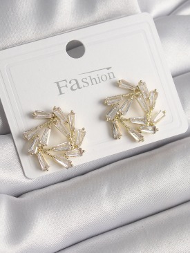 Erb Pirinç Gold Renk Zirkon Taşlı Daire Model Kadın Küpe