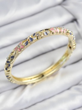 Erb Mineli Pirinç Zirkon Taşlı Pembe Mor Çiçek Motifli Gold Kadın Kelepçe