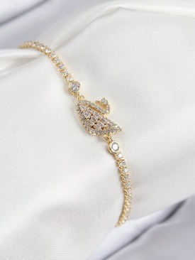 Erb Pirinç Zirkon Taşlı Kuğu Model Gold Renk Kadın Bileklik