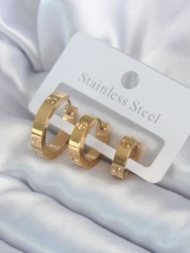 Erb 316L Çelik Gold Renk 3\'lü Cartier Model Kadın Küpe