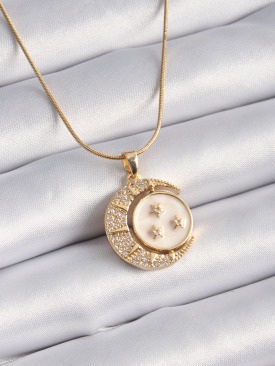 Erb 316L Çelik Gold Renk Zirkon Taş Detay Ay Yıldız Model Vintage Kadın Kolye