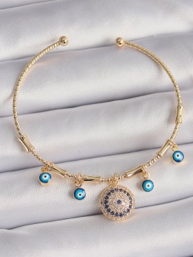 Erb Pirinç Gold Renk Sallantı Zirkon Taşlı Nazar Boncuk Model Charm Bileklik