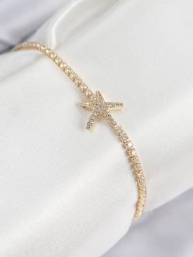 Erb Pirinç Zirkon Taşlı Deniz Yıldızı Model Gold Renk Kadın Bileklik