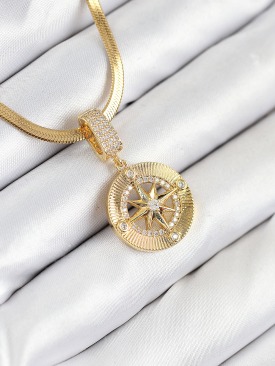 Erb 316L Çelik Zirkon Taşlı Pusula Model Gold Renk Kadın Kolye