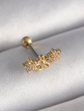 Erb 316L Çelik Gold Renk Zirkon Taşlı Çiçek Tragus Piercing