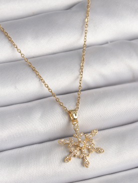 Erb 316L Çelik Gold Renk Zincir Zirkon Taşlı Kar Tanesi Model Kadın Kolye