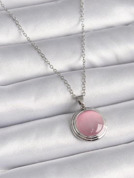 Erb 316L Çelik Gümüş Renk Daire Pembe Sedefli Model Kadın Kolye