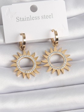 Erb 316L Çelik Gold Renk Zirkon Taşlı Güneş Model Kadın Küpe