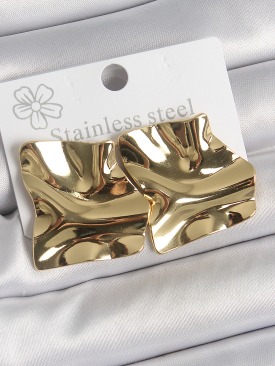 Erb 316 Çelik Gold Renk Dalgalı Plaka Kare Model Kadın Küpe