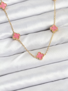 Erb 316L Çelik Zincir Gold Renk Pembe Baby Boy Yonca Kadın Kolye