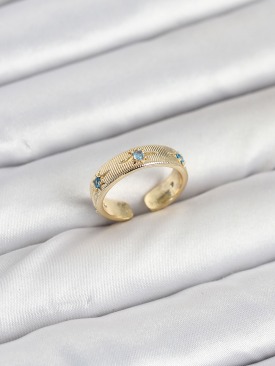 Erb Pirinç Gold Renk Mavi Zirkon Taşlı Kutup Yıldızı Model Kadın Yüzük