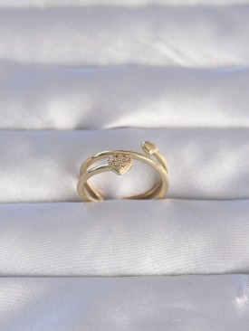 Erb Pirinç Gold Renk Zirkon Taşlı Kalpli Model Ayarlanabilir Yüzük