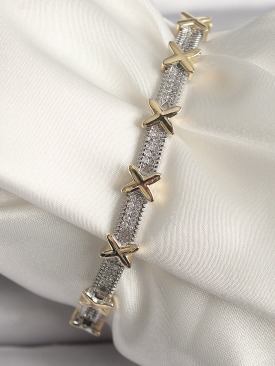Erb Pirinç Gümüş Renk Zirkon Taşlı Gold Xoxo Model VIP Seri Kadın Bileklik