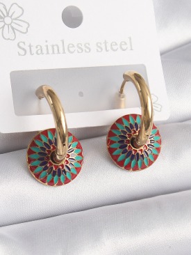 Erb 316L Çelik Gold Renk Motif Model Kadın Küpe