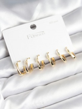 Erb Gold Renk Pirinç Kare Halka Model 925 Ayar Gümüş Çivili Kadın Küpe Seti