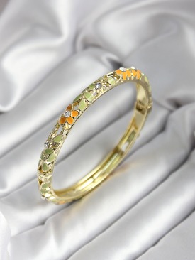 Erb Mineli Pirinç Yeşil Çiçek Desenli Zirkon Taşlı Gold Renk Kadın Kelepçe