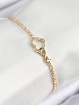 Erb Pirinç Zirkon Taşlı Sonsuzluk Kalp Model Gold Renk Kadın Bileklik