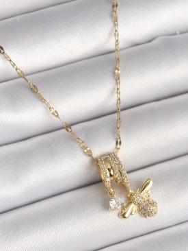 Erb 316L Çelik Gold Renk Zincir Sallantı Zirkon Taşlı Arı Figür Damla Detay Kadın Kolye