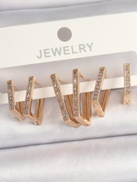 Erb Pirinç Gold Renk Zirkon Taşlı Kare Model Kadın Küpe Seti