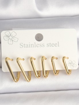 Erb 316L Çelik Gold Renk Üçgen Model Kadın Küpe Seti