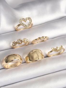 Erb Pirinç Gold Renk Zirkon Taşlı Kalp Figür Kuş Detay 6\'Lı Kadın Küpe Seti