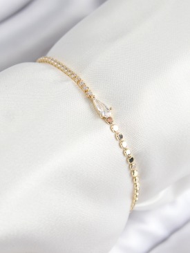 Erb Pirinç Zirkon Taşlı Damla Model Ezme Zincir Gold Renk Kadın Bileklik