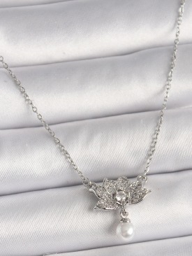 Erb 316L Çelik Gümüş Renk Zincir Zirkon Taşlı Lotus Çiçeği Figür Sallantı İnci Detay Kadın Kolye