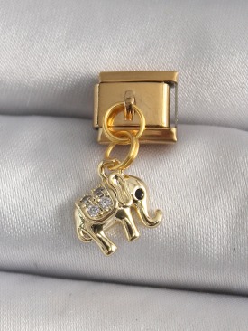 Erb 316L Çelik Gold Renk Sallantı Zirkon Taşlı Fil Model Nomination Charm
