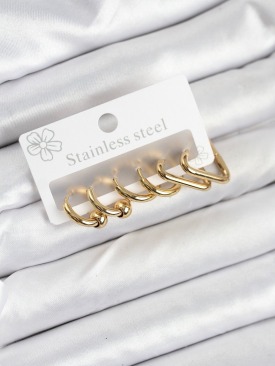 Erb 316L Çelik Gold Renk Kadın Küpe Seti