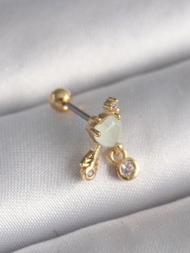 Erb 316L Çelik Gold Renk Beyaz Mineli Kalp Sallantı Zirkon Taşlı Tragus Piercing