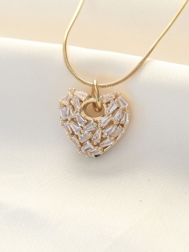 Erb 316L Çelik Gold Renk Zirkon Taşlı Kalp Kolye