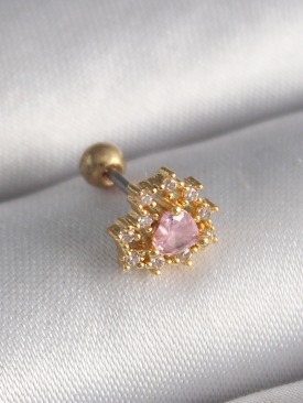 Erb 316L Çelik Gold Renk Zirkon Taşlı Kalp Tragus Piercing