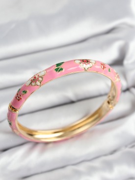 Erb Mineli Pirinç Pembe Çiçek Motifli Gold Kadın Kelepçe
