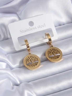 Erb 316L Çelik Gold Renk Yaşam Ağacı Model Kadın Küpe