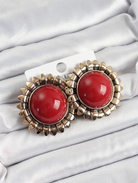Erb Pirinç Bordo Vintage Model Gold Renk Kadın Küpe