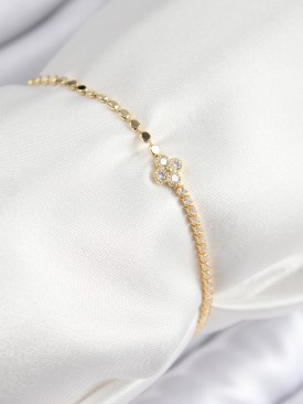 Erb Pirinç Zirkon Taşlı Yonca Model Ezme Zincir Gold Renk Kadın Bileklik
