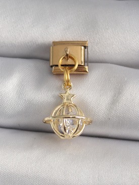 Erb 316L Çelik Gold Renk Sallantı Zirkon Taşlı Küre Model Yıldız Detay Nomination Charm