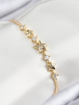 Erb Pirinç Zirkon Taşlı Yıldız Model Gold Renk Kadın Bileklik