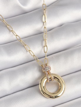 Erb Pirinç Gold Renk Zirkon Taş Detaylı Madalyon Model Kadın Kolye