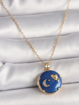 Erb 316L Çelik Gold Renk Zincir Zirkon Taş Detaylı Açılır Galaksi Model Kadın Kolye