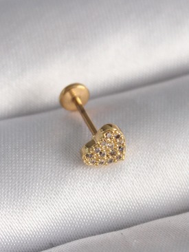 Erb 316L Çelik Gold Renk Zirkon Taşlı Kalp Model Tragus Piercing