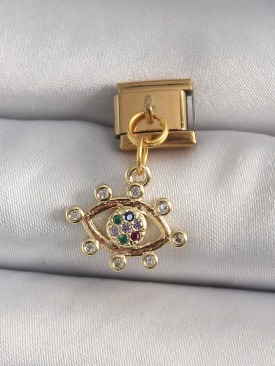 Erb 316L Çelik Gold Renk Sallantı Zirkon Taşlı Göz Model Nomination Charm
